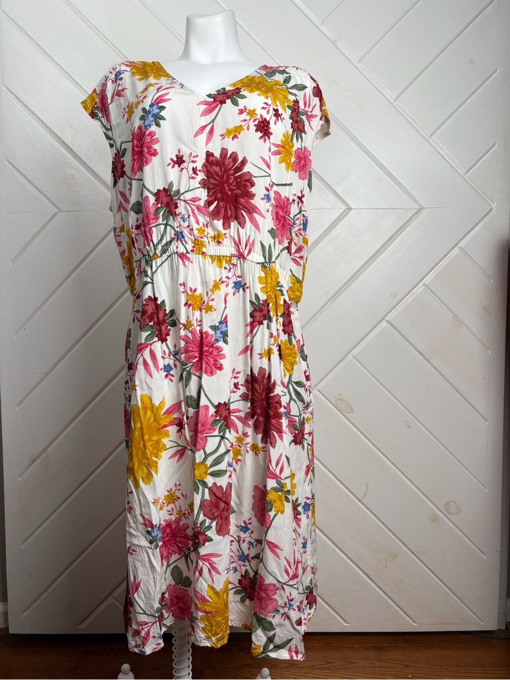 Old Navy White Maxi Dress with Pink & Yellow Floral Print